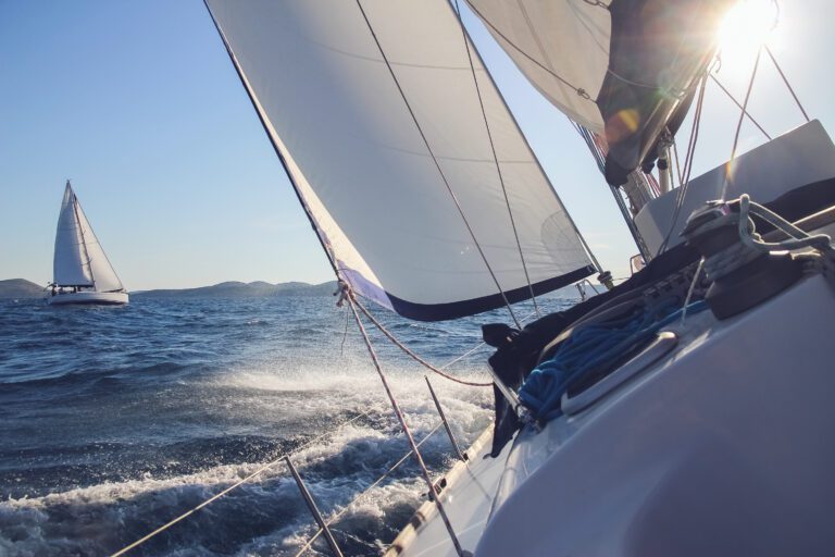 A monohull sailing yacht heeled over